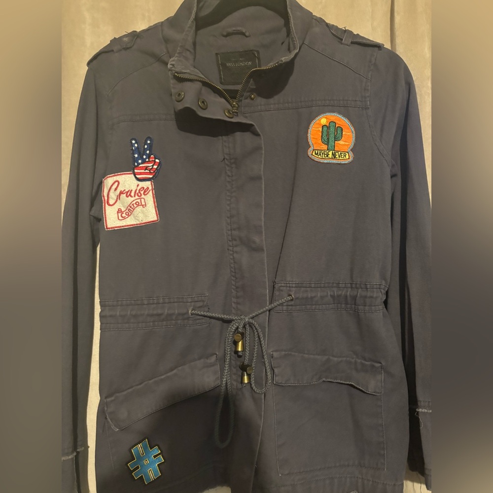 Miss London Zip Up Jacket with Patches - Size Medium